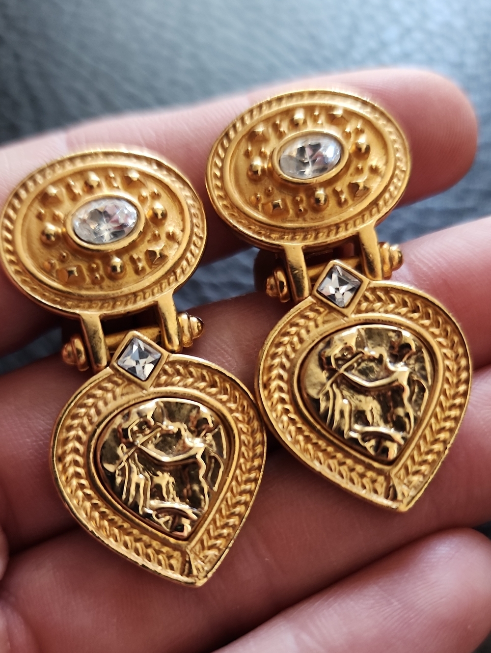 Gold Tone Women's Drop Clip Earrings with Clear Stones